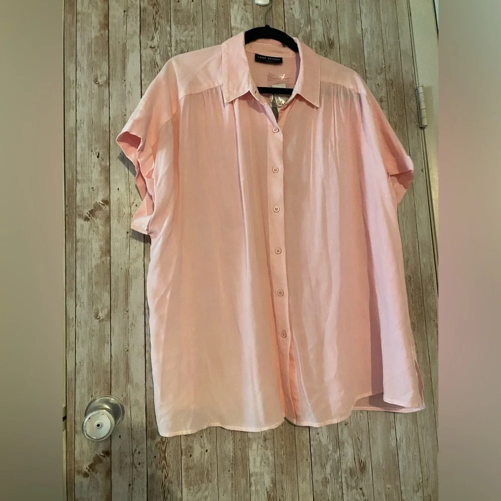 Lane Bryant New pink no-peek button up top size 20 collared blouse new with tags - Picture 1 of 7